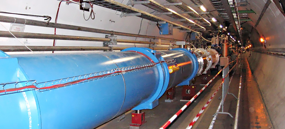 The large Hadron Collider tunnel at CERN, which is the largest and most powerful particle accelerator in the world.