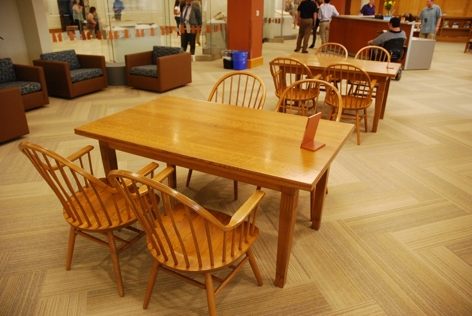 Tables and chairs from the 1901 Carnegie Library in Dallas get new life at the renovated Dallas History & Archives. Photo by Lance Murray
