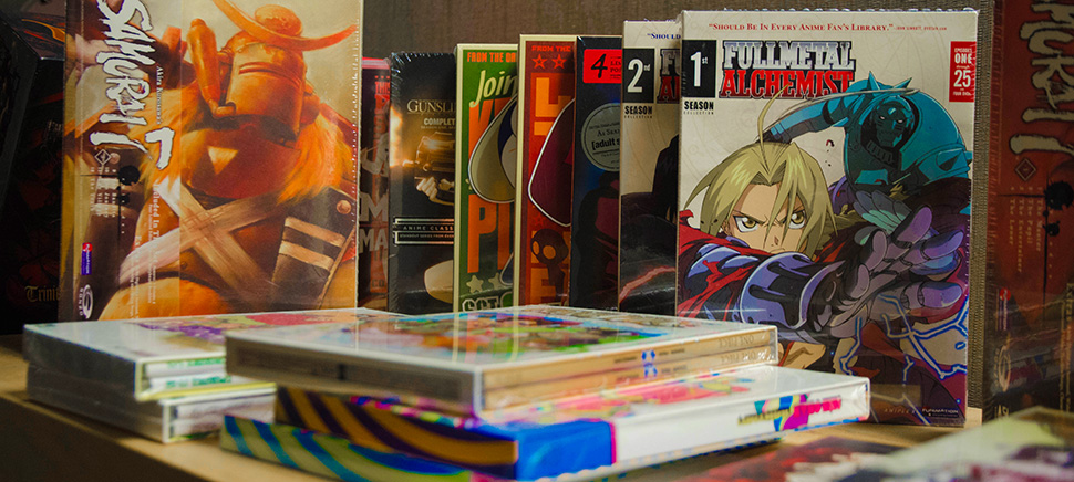 Collectables and memorabilia fill every shelf at the Funimation Frisco office.  [Photo: Hannah Ridings]