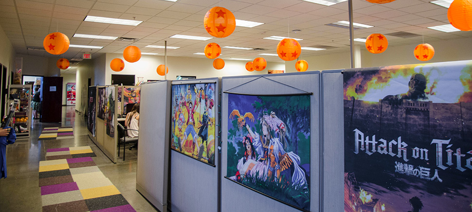 The Funimation office in Frisco is decorated with Dragon Ball Z lanterns and posters. [Photo: Hannah Ridings]