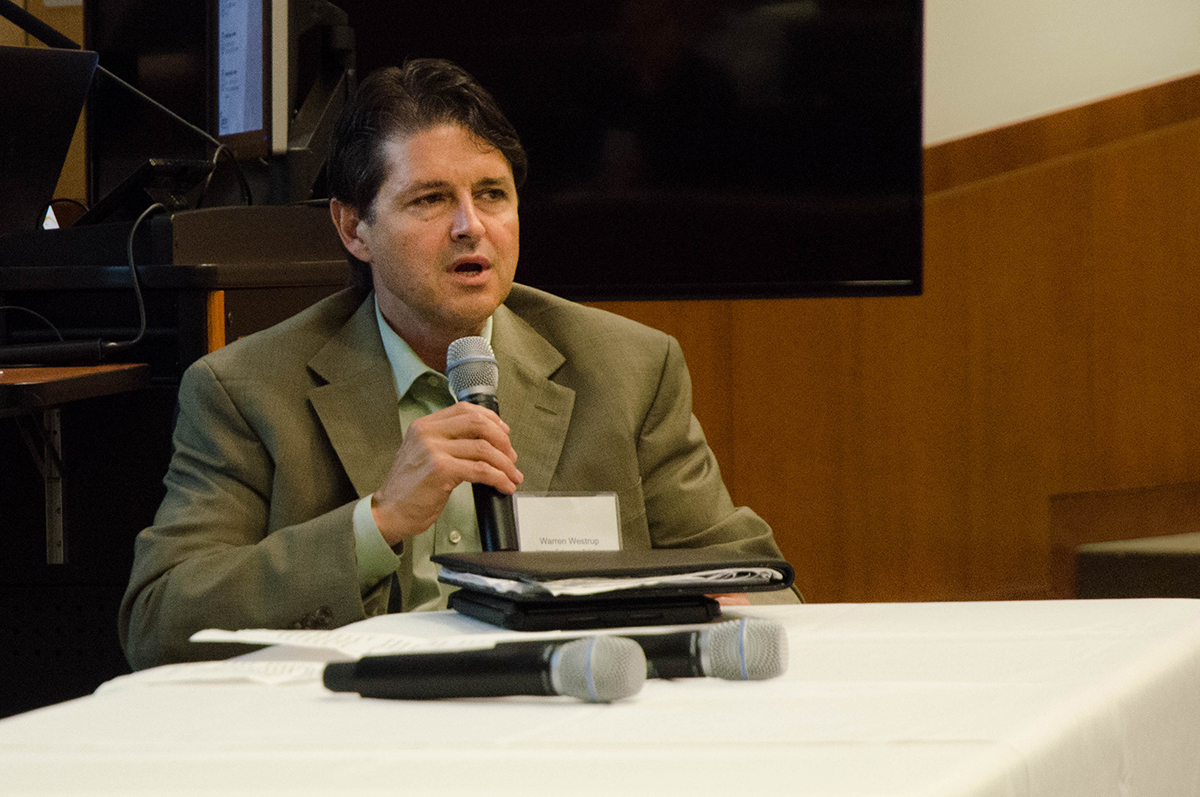Warren Westrup speaks about Dallas startups at the Tech Titans Event hosted by UT Dallas. Photo by Hannah Ridings.