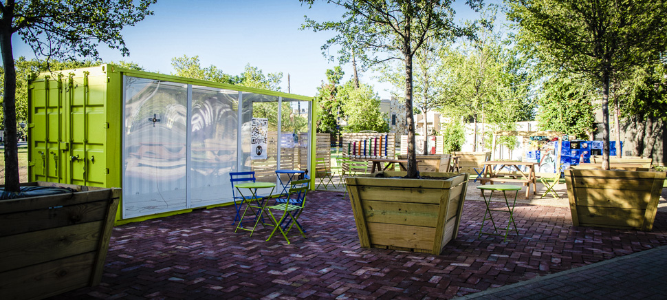 The Magnolia Micro Park offers a public space with art and seating to those on the corner of Henderson and Magnolia in Fort Worth. [Photo: Hannah Ridings]