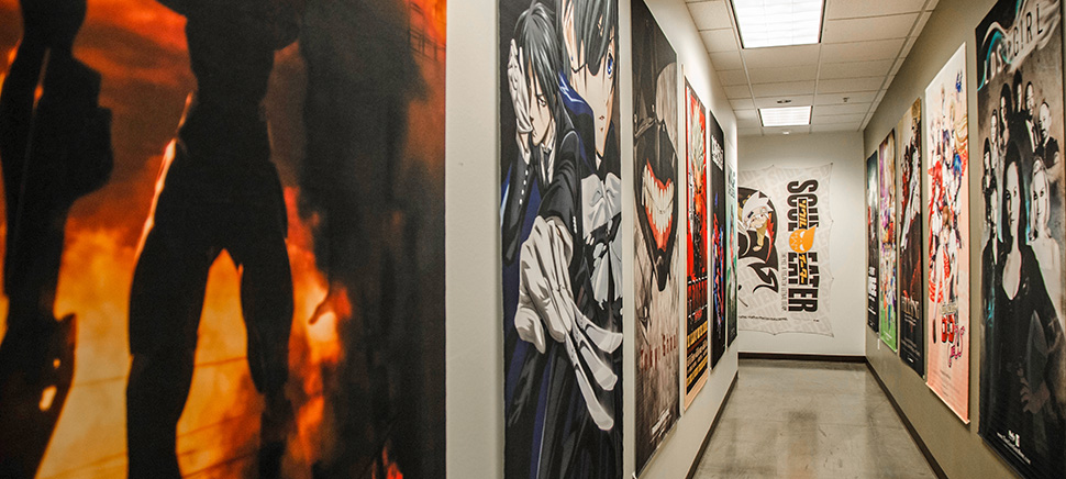 The Frisco Funimation office is decorated in posters that line the hallways. [Photo: Hannah Ridings]