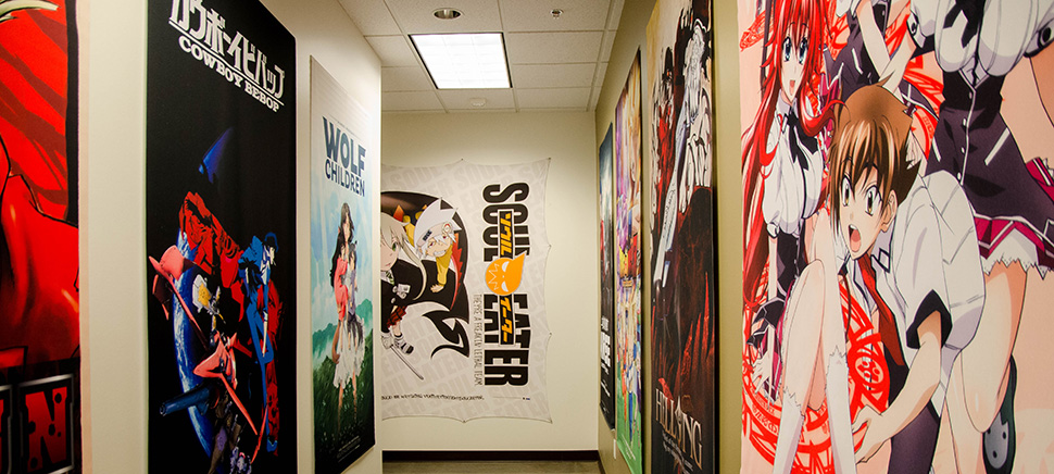 The Frisco Funimation office is decorated in posters that line the hallways. [Photo: Hannah Ridings]