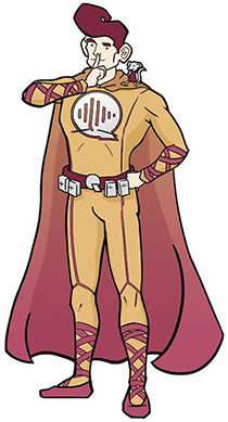 The company has its own superhero, Quietman, pictured here. And the other shows the Noise Aware team.