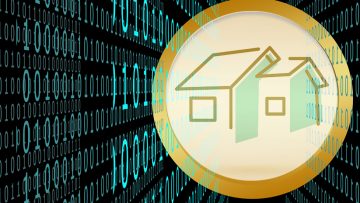 Bitcoin blockchain housing development illustration