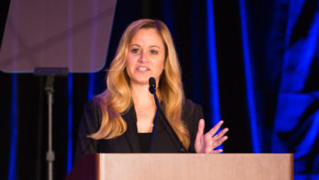 Emily Vacher, director of trust and safety at Facebook, was the keynote speaker at the Crimes Against Children Conference Monday morning at the Sheraton Hotel in downtown Dallas. [Photo: Chase Mardis]