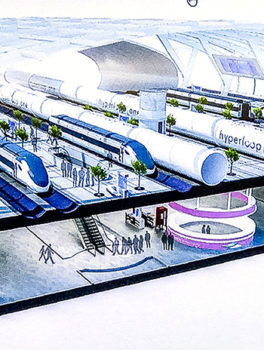 A rendering of the Hyperloop One station shown in a slide presentation by Steven Duong earlier this month.