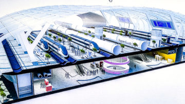 A rendering of the Hyperloop One station shown in a slide presentation by Steven Duong earlier this month.