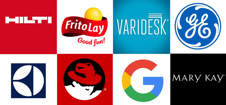 Clockwise from upper left: Patents were assigned to Hilti, Frito Lay, Varidesk, GE, Mary Kay, Google, Red Hat, and Electrolux.