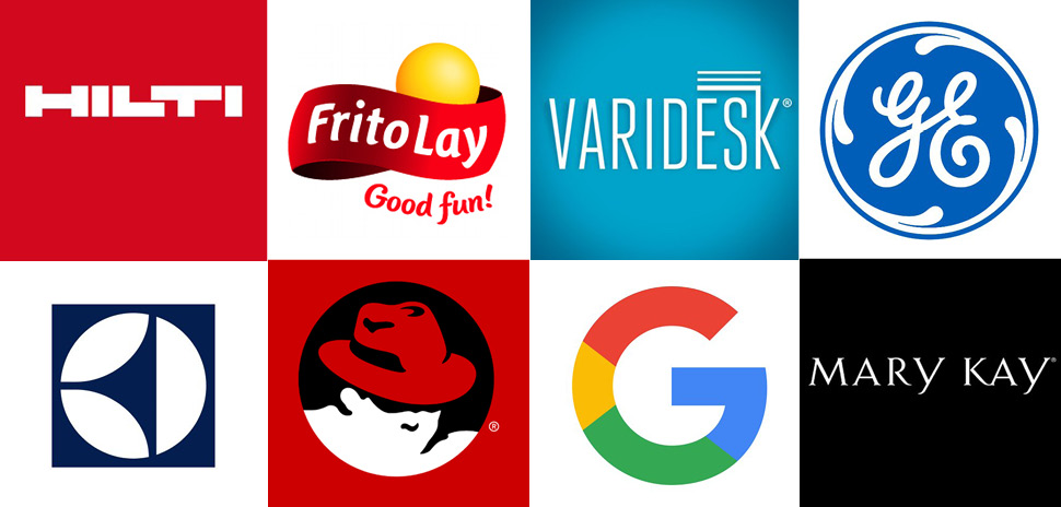 Clockwise from upper left: Patents were assigned to Hilti, Frito Lay, Varidesk, GE, Mary Kay, Google, Red Hat, and Electrolux.