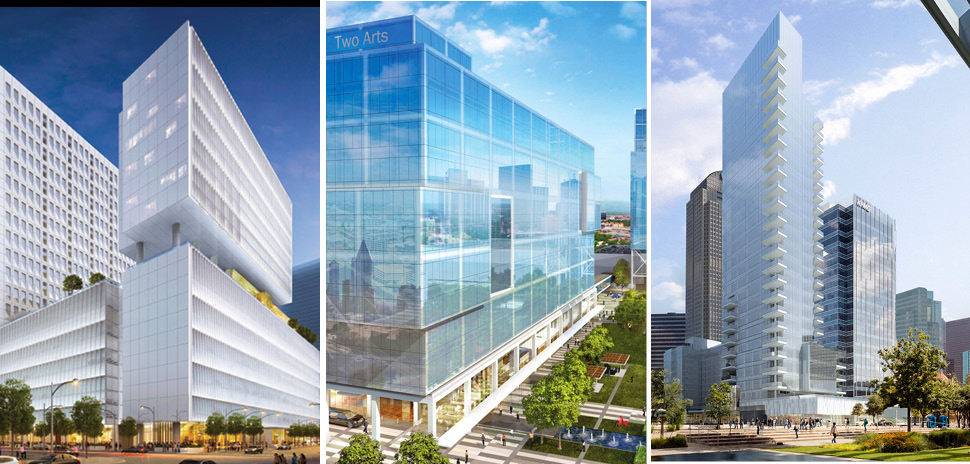 From left: Trammell Crow Center, 2000 Ross Ave.;Hall Arts II; and Two Arts Plaza. [Courtesy photos]