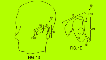 An illustration from Toyota’s patent No. 10024667 that demonstrates a wearable “intelligent earpiece” that can recognize objects to give social and environmental awareness to the user. The earpiece includes one camera, GPS and a processor connected to the inertial measurement unit (IMU).