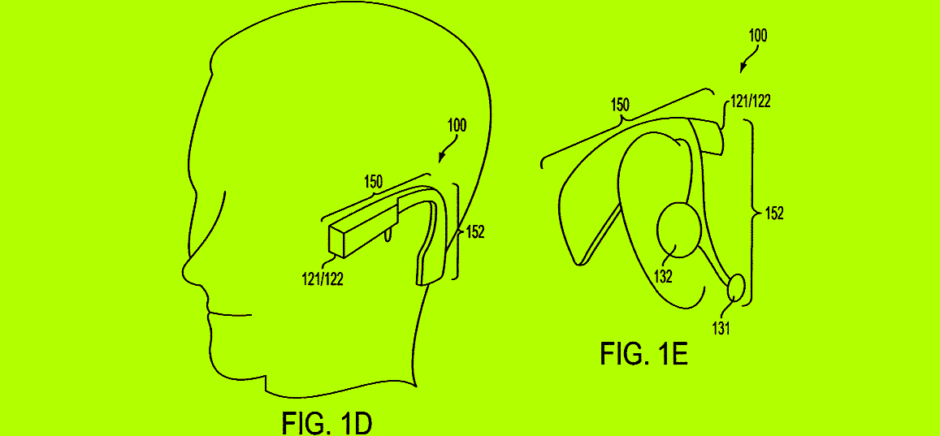 An illustration from Toyota’s patent No. 10024667 that demonstrates a wearable “intelligent earpiece” that can recognize objects to give social and environmental awareness to the user. The earpiece includes one camera, GPS and a processor connected to the inertial measurement unit (IMU).