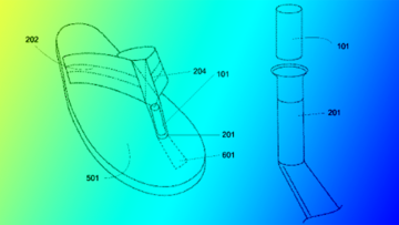 Dallas flip-flop maker Hari Mari has a new patent for footwear with an enhanced toe post. [DI composite. Illustration source: USPTO.]