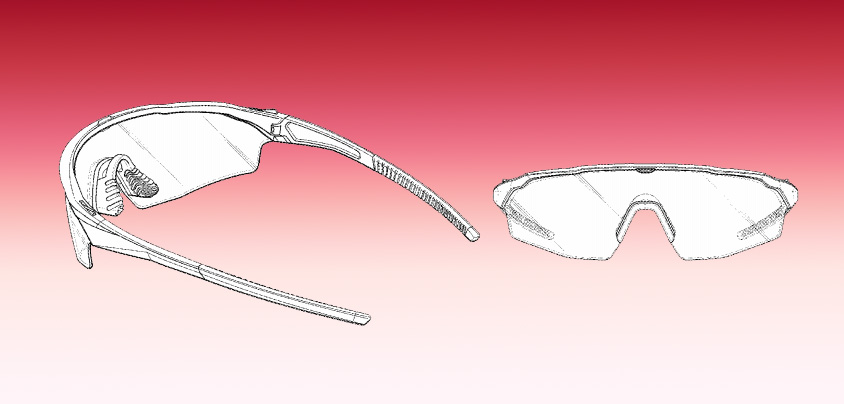 An illustration from ROKA Sports' Patent No. D837871 shows a new design for sport eyeglasses. [Source image: USPTO]