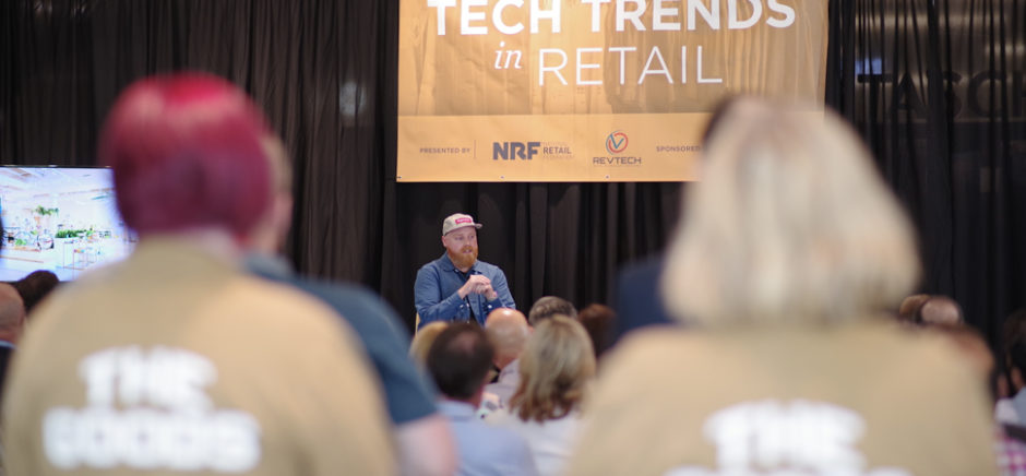 Matt Alexander speaking at the RevTech annual event in 2019: Tech Trends in Retail. The event was held in Plano, Texas at Neighborhood Goods.