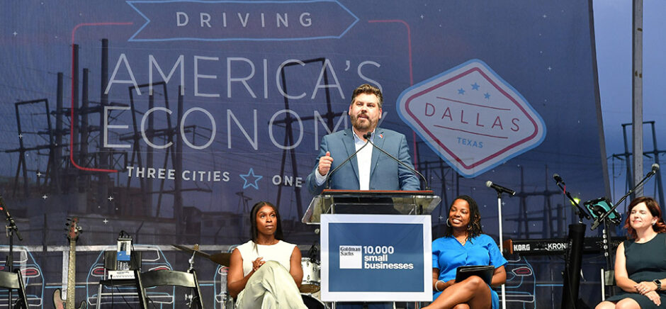 Dr. Justin Lonon, vice chancellor of Dallas College, addresses the crowd at the recent Goldman Sachs 10,000 Small Businesses Dallas Graduation. [Photo: 10KSB]