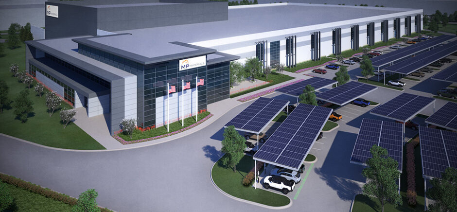 MP’s new magnetics facility in Fort Worth's AllianceTexas development will source materials from Mountain Pass, California and aims to help restore a fully integrated U.S. supply chain. [Rendering: MP Materials]