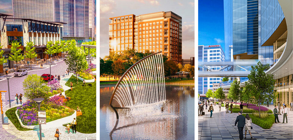 Renderings from left: Frisco Station, Cypress Waters, CityLine
