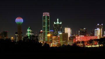 Why is the Dallas skyline green, orange, and white? Downtown Dallas skyline lights up for India's Independence Day.
