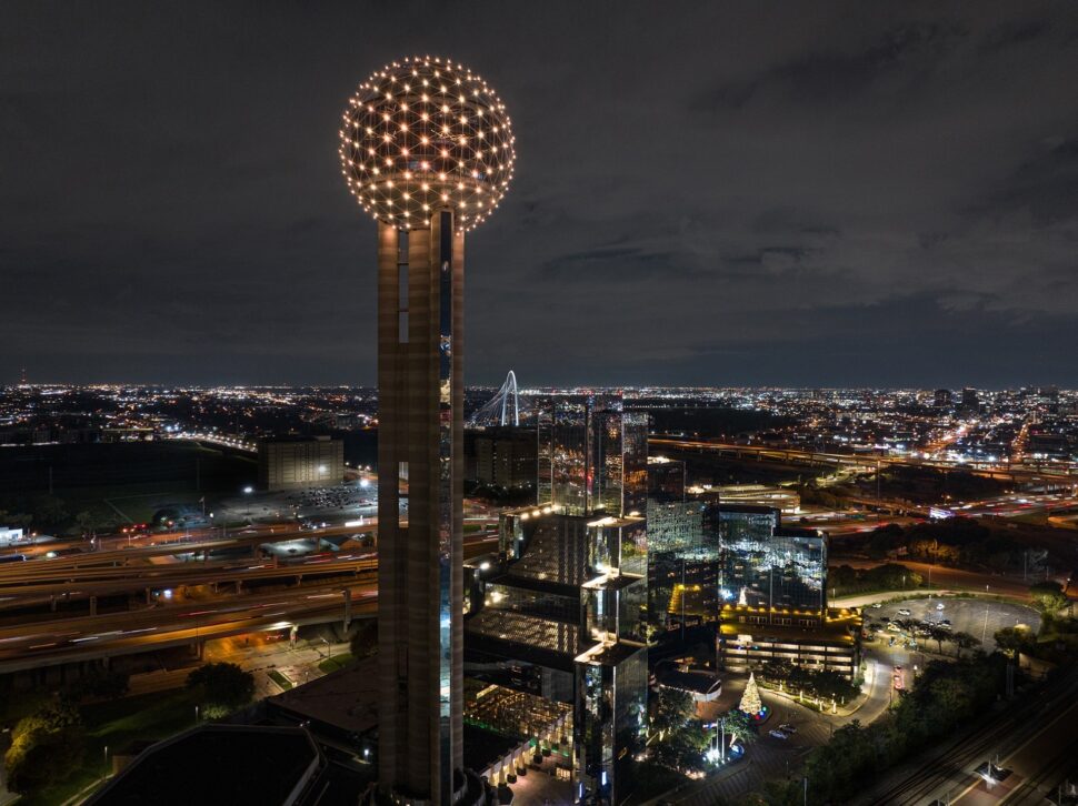 The Dallas skyline, led by the illuminated Reunion Tower, shone in gold on Monday, January 8, as a tribute to the late Congresswoman Eddie Bernice Johnson.