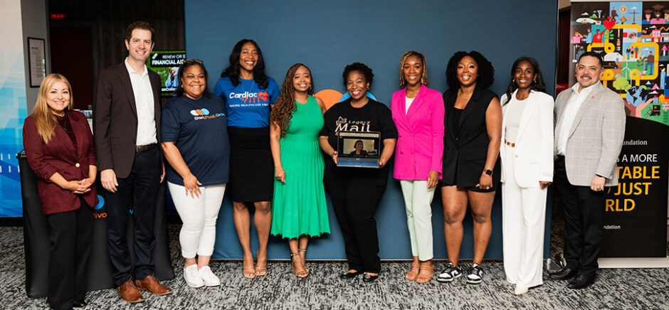Cynthia Nevels (third from left) with the winners of the last Start.Pivot.Grow. Pitch Competition. The winners pitched their businesses to the UPS Foundation, Wells Fargo Foundation and Dallas College Foundation for cash prizes, as a result of their participation in the Accelerator program. [Photo: Start.Pivot.Grow.]