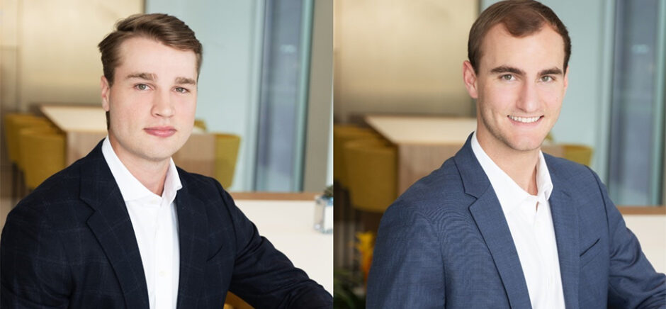 Kale Kolbe, left, joins Crux Capital as a senior associate and Christopher Herrod is an Analyst for the firm. [Photo: Crux Capital]