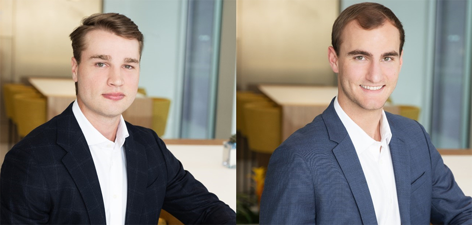 Kale Kolbe (left) joins Crux Capital as a senior associate, and Christopher Herrod is an analyst at the firm. (Photo: Crux Capital)