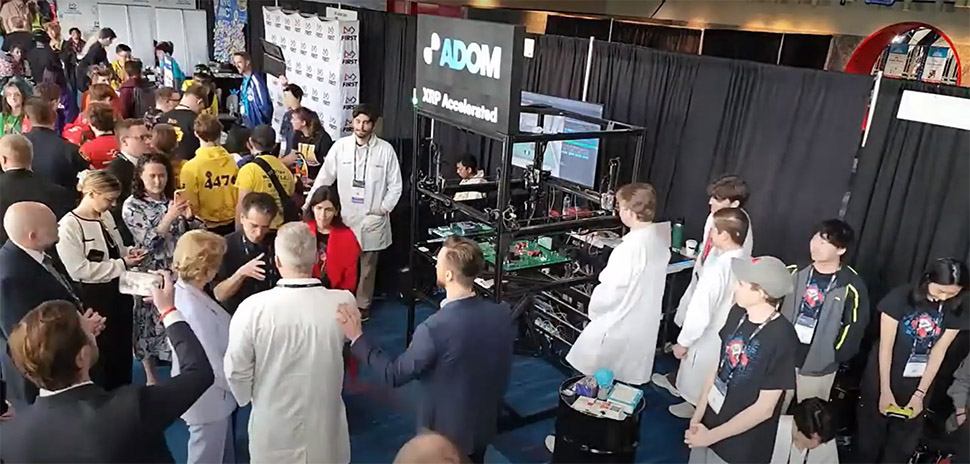 In April, Adom Industries presented to U.S. Secretary of Education Linda McMahon and Dean Kamen, founder of FIRST, at the FIRST Robotics Conference—showcasing the company’s role in the future of electronics prototyping in America.

