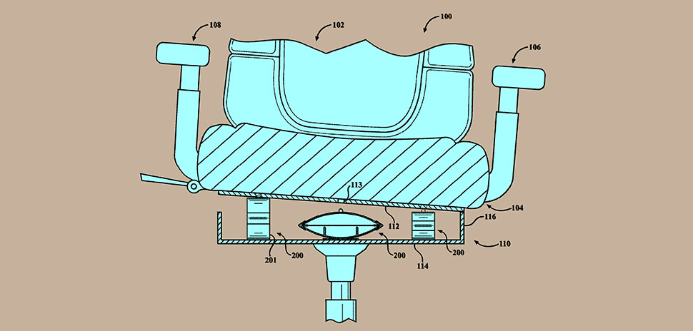 Plano-based Motor Engineering Manufacturing North America has received a newly granted patent for a chair that moves in sync with on-screen action. The system uses actuators made with shape-memory materials to shift the seat in response to video games, movies, or other visual content—mimicking motion for a more immersive experience. The patent was invented by Brian J. Pinkelman, Ryohei Tsuruta, and Michael Paul Rowe of Pinckney. [Composite illustration: Sources, USPTO Patent #12383066, Fig. 9; DI Studio]