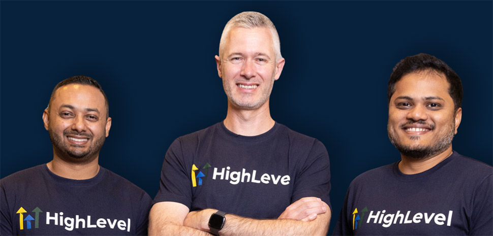 Shaun Clark (center), Robin Alex (far left), and Varun Vairavan of HighLevel founded HighLevel in 2018.