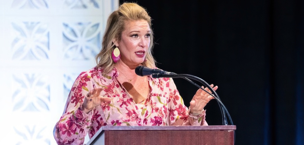 New York Times best-selling author and podcaster Jen Hatmaker speaking at the "Leading the Lone Star State: Texas Women in Public Service Summit." [Photo: Leo Gonzalez/TWU]