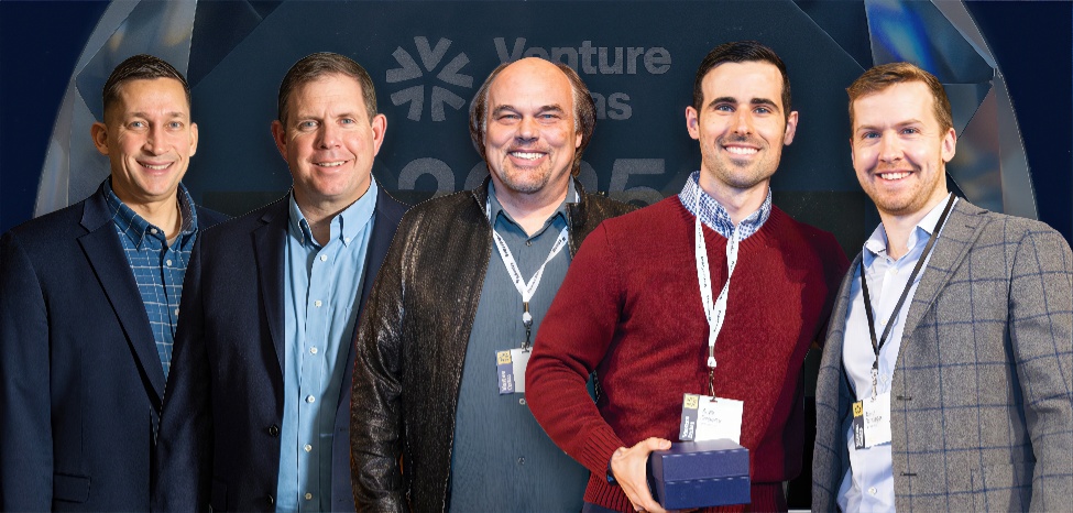 Among the leaders of the 2025 Venture Dallas Startup of the Year winners are BILT Inc. President and COO Ahmed Qureshi and Chairman and CEO Nate Henderson; Worlds CEO Dave Copps; and StableCore CEO Alex Treece and COO Nick Elledge. [Composite image: DI Studio]