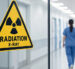 Medical lab hallway with radiation sign