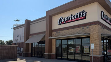 Flytrex drone outside Capriotti's sandwich shop