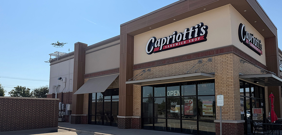 Flytrex drone outside Capriotti's sandwich shop