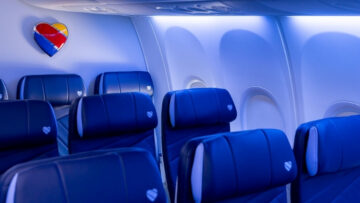 Inside of a Southwest airplane.